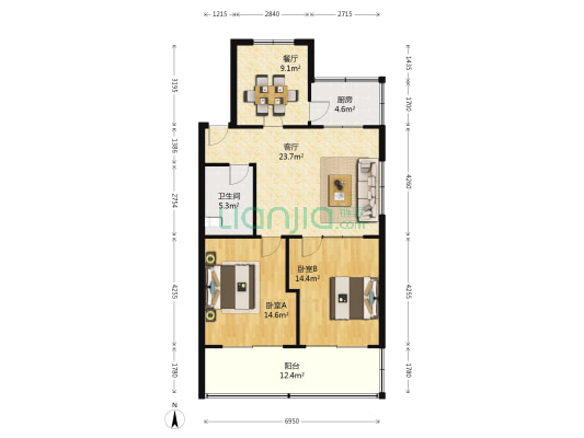 华龙路1669号 2室2厅1卫 105平方
