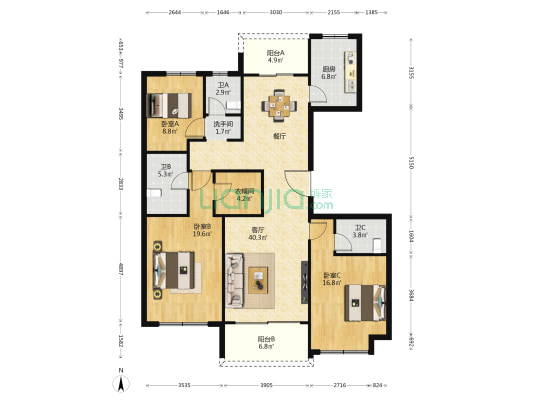 枫华西湖半岛 3室1厅4卫 150平方