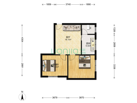 广场巷26号小区 2室1厅1卫 60平方