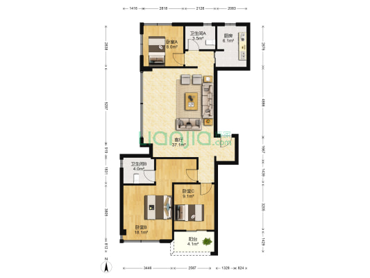 绿都云和湖 3室1厅2卫 106平方
