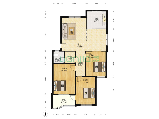 清华园小区北院 3室1厅1卫 119平方