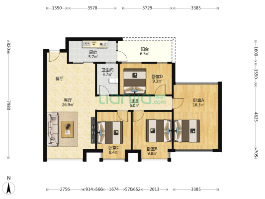 君兰庭 4室1厅1卫 98平方