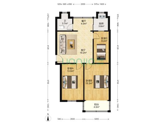 红卫化工厂家属院南院 3室2厅1卫 80平方