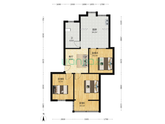 尚仪路 3室1厅1卫 62平方