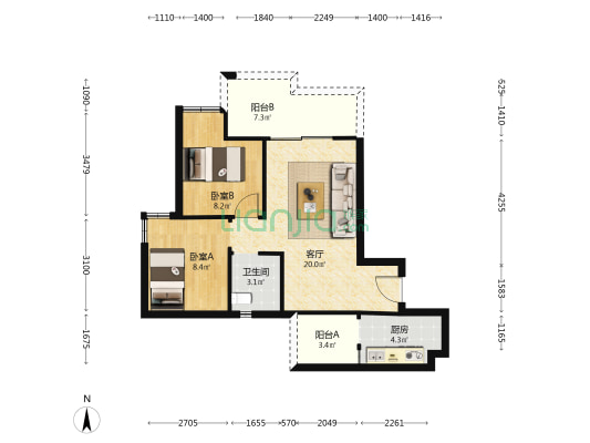天府创新中心 2室1厅1卫 72平方
