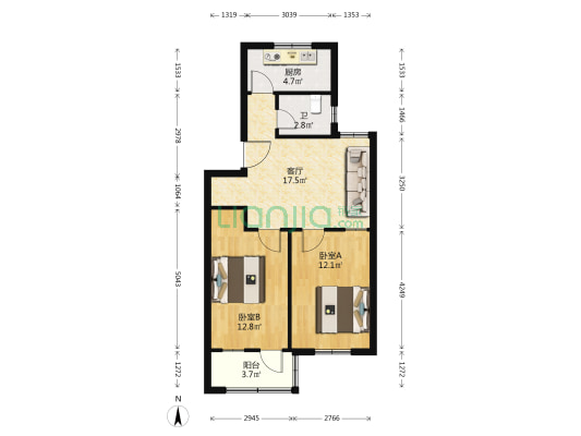 红洋楼西街14号 2室1厅1卫 67平方