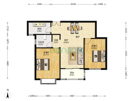 延铁家园 2室1厅1卫 98平方