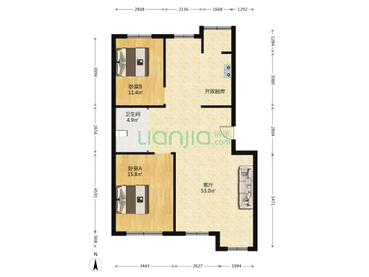 北湖春天F区 2室1厅1卫 105平方