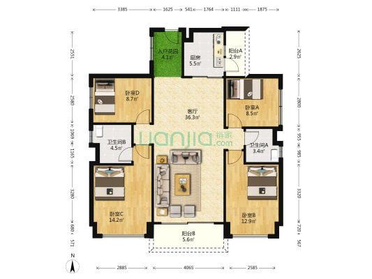 碧桂园凤凰湾蔚蓝苑 4室1厅2卫 126平方