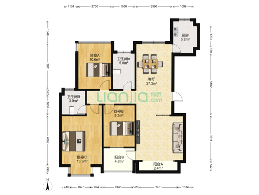 中煤凯旋湾 3室1厅2卫 122平方