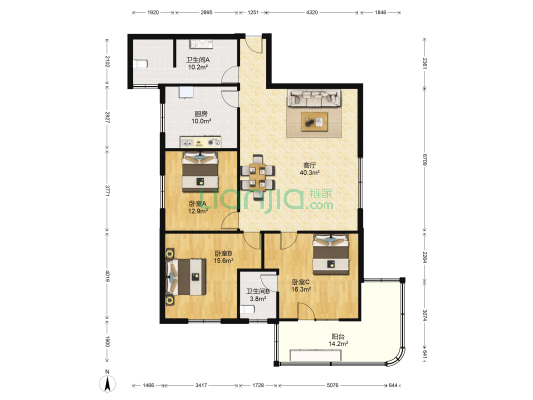 经二路北29号院 3室1厅2卫 159平方