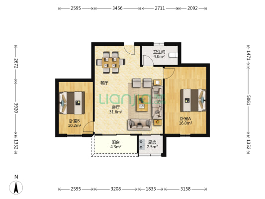 国土测绘院大院 2室1厅1卫 75平方