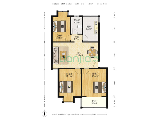 宝润花园 3室1厅1卫 101平方