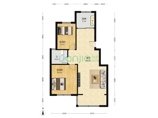 仓基花苑 2室1厅1卫 98平方