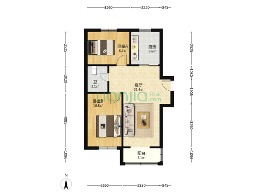东港龙城东区 2室1厅1卫 75平方