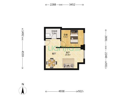 黄海·铂寓 1室1厅1卫 51平方