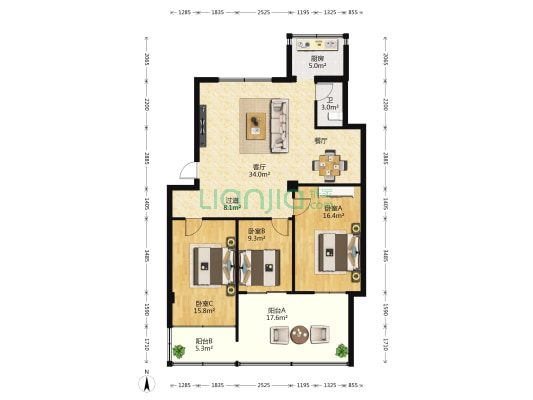 省医药宿舍小区 3室1厅1卫 92平方