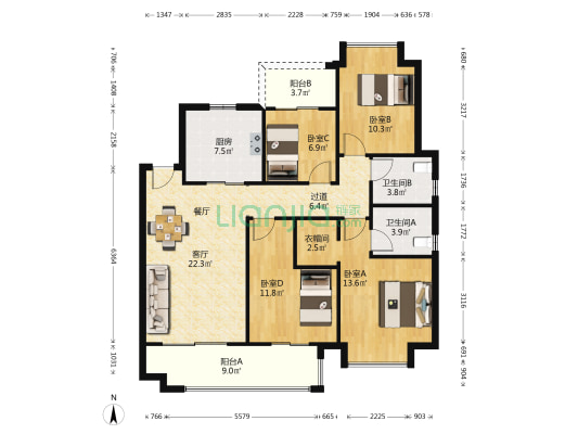 绿地晖悦花园 4室1厅2卫 132平方