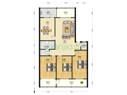 经十一路66号 3室2厅2卫 138平方