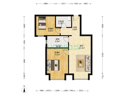 新锐时代 2室1厅1卫 88平方