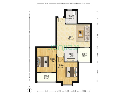 中铁花园 2室1厅1卫 79平方