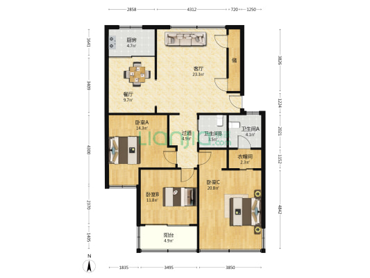 宏怡花园 3室2厅2卫 123平方