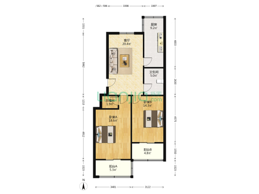 宝鑫景苑青藤园 2室1厅1卫 102平方
