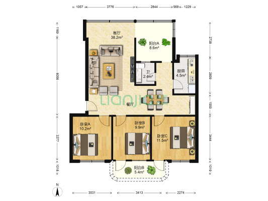 南宁第一中学教师生活区 3室1厅1卫 102平方