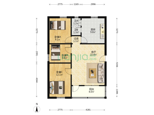 升华巷28号 3室1厅2卫 89平方