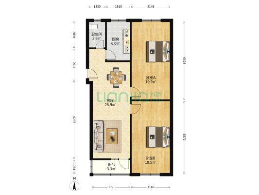 崇义桥南街156号院 2室1厅1卫 94平方