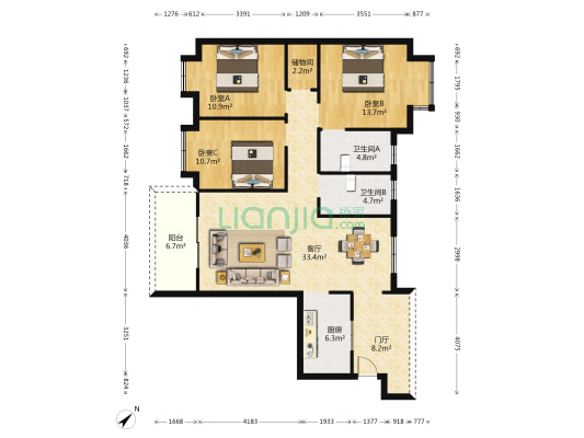 奥林匹克花园 3室1厅2卫 120平方