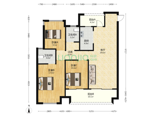 云顶天境 3室1厅2卫 122平方