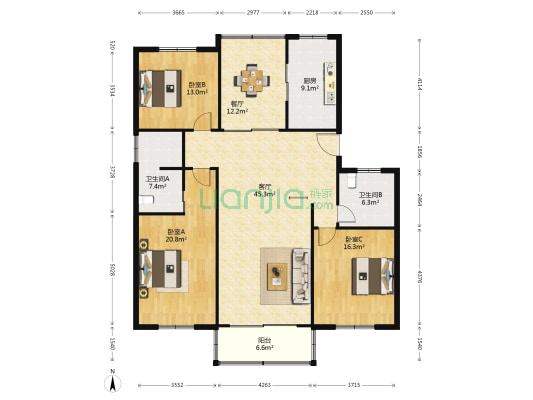 海湾公寓 3室2厅2卫 155平方