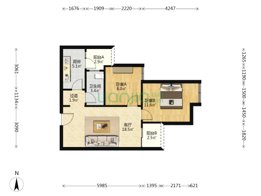 叠彩西城C区 2室1厅1卫 70平方