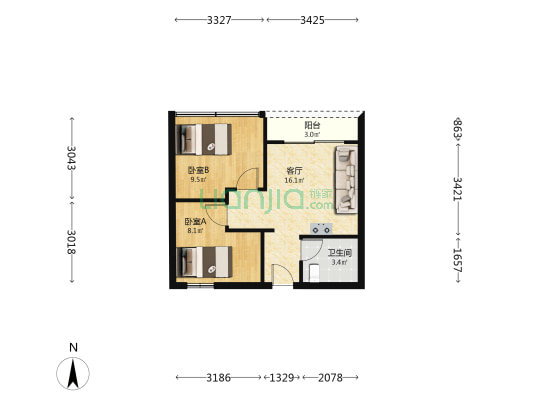 新地广场 2室1厅1卫 34平方