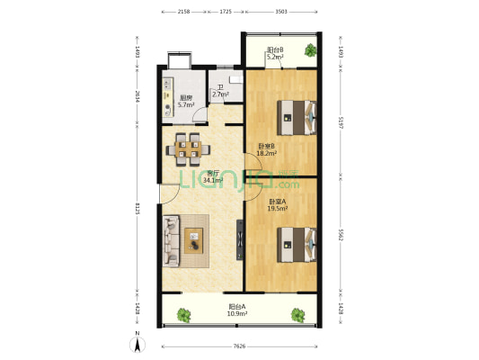 雅居 2室1厅1卫 116平方