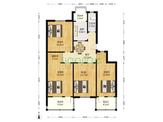 广电宿舍 4室1厅1卫 110平方