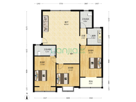 平安家园 3室1厅2卫 138平方