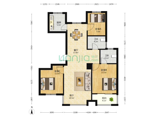 名骏豪庭 3室2厅2卫 114平方
