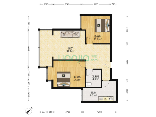 神仙树大院二期 2室1厅1卫 88平方
