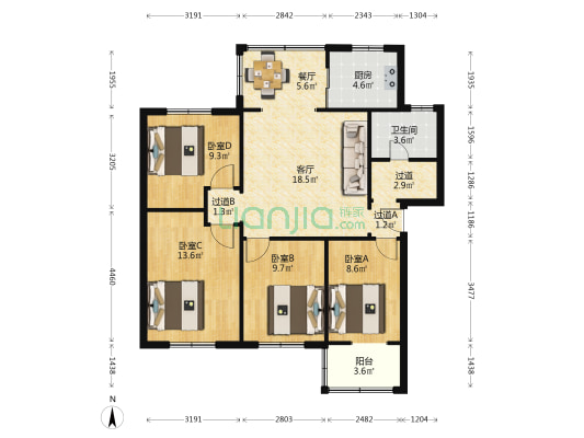 大石南路224号 4室2厅1卫 98平方