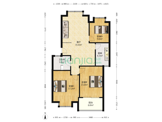 希望之城 3室1厅1卫 99平方