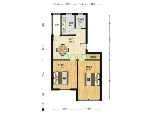 铝厂新村 2室1厅1卫 62平方