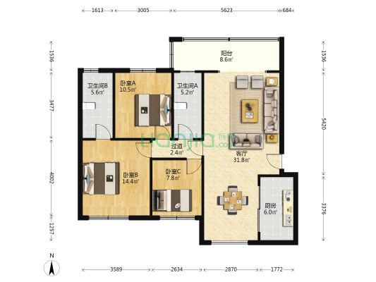 盛翠豪庭 3室1厅2卫 120平方
