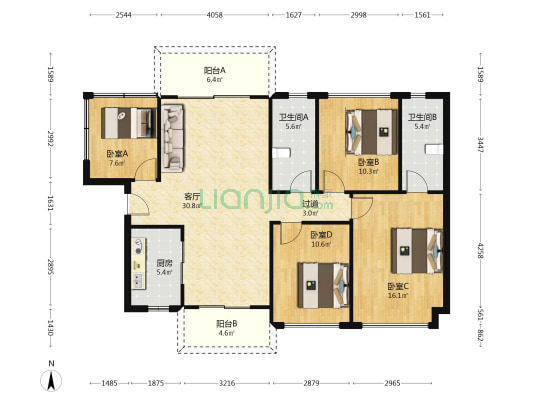 碧桂园·中央公园 4室1厅2卫 123平方