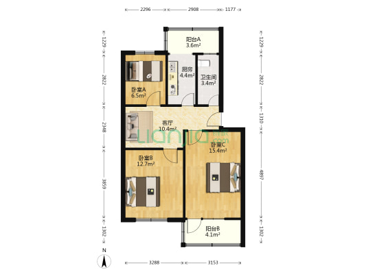 花园街改造区 3室1厅1卫 73平方