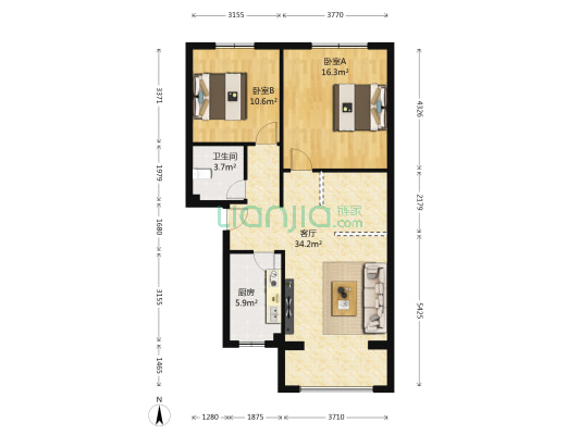 仁和居 2室1厅1卫 86平方