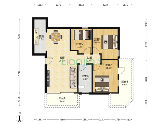 物华新邨 3室1厅1卫 79平方