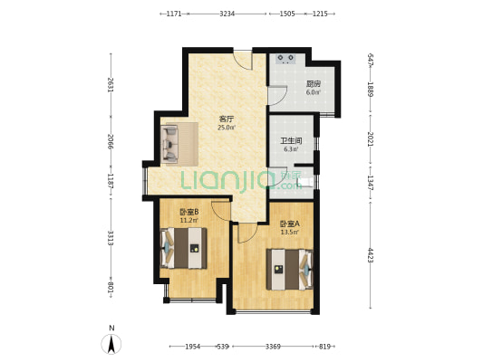 烟铁家园 2室1厅1卫 91平方