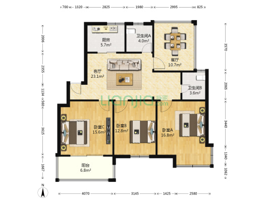 学林雅苑 3室2厅2卫 116平方